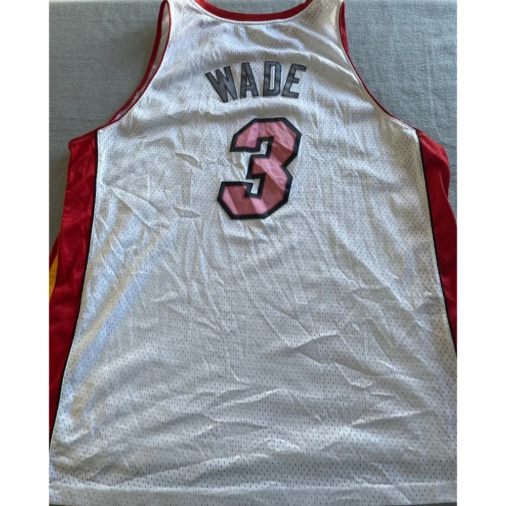 Adidas NBA Miami Heat Dwyane Wade 3 Jersey White Mesh XXL +2 Length Mens **READ*